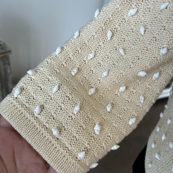 Worth Cardigan Sweater Hand Sewn Seashells Cowl Neck Ivory Butter Size Medium - Picture 4 of 12